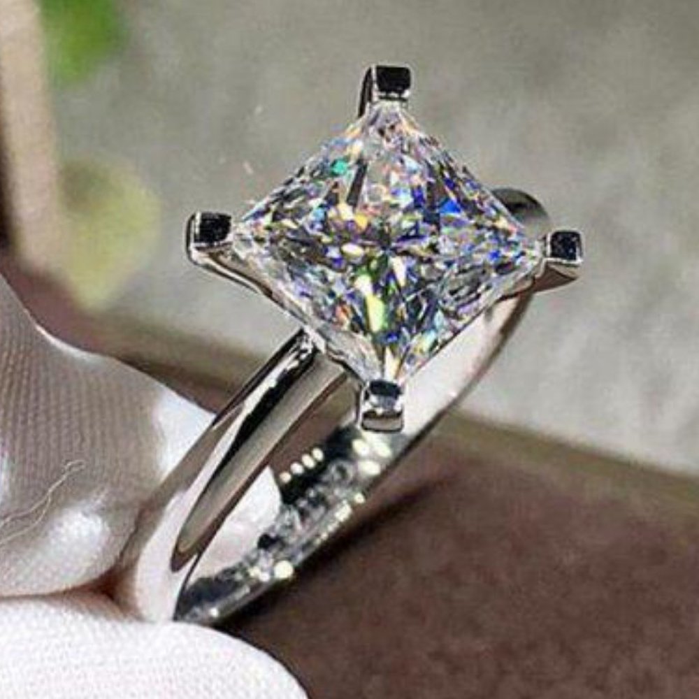 NEW 2CT Princess Cut Square Diamond Wedding Ring